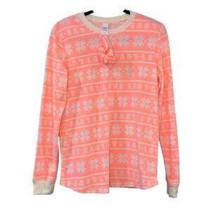 NWT Sleep Chic Pajama Top Small Pink White Snowflake Matching Scrunchie Lounge